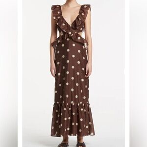 Sir The Label Vivi Frill Maxi Dress in Marlon Polka Dot Brown sexy cut out 4